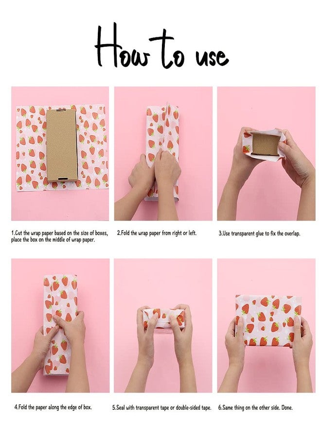 Boerni Strawberry Wrapping Paper Happy Birthday Girls Kids 6 Sheets, Cute Sweet Strawberries Fruity Design Perfect DIY Gift Wrap Pink Wraping Paper for Birthday, Holiday, Wedding, Baby Shower, Christmas, - Image 5